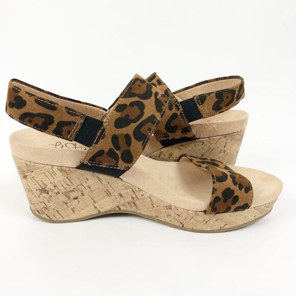 Life Stride Delaney Wedge Sandal Womens 6 WIDE Brown Animal Print Cork NWOB - Picture 3 of 12